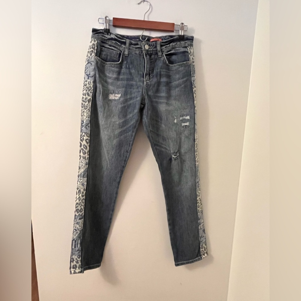Pilcro and the Letterpress Blue Boyfriend Jeans with Patterned Sides